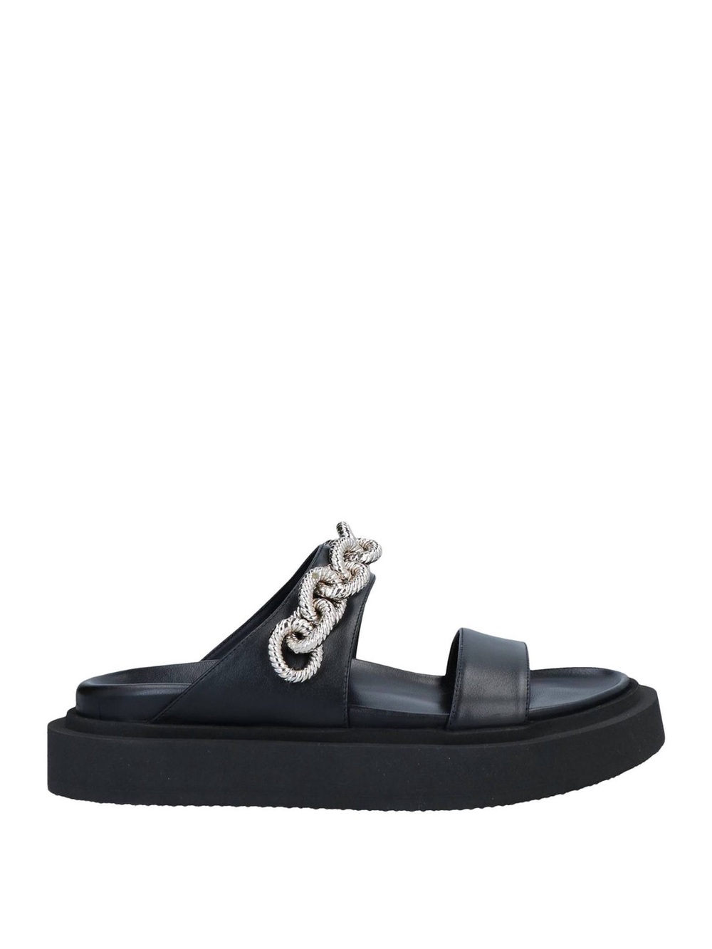 Giuseppe Zanotti Black Slide Sandal with Silver Chain Detail